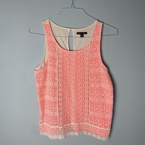 American Eagle Orange and White Crochet Lace Tank Top